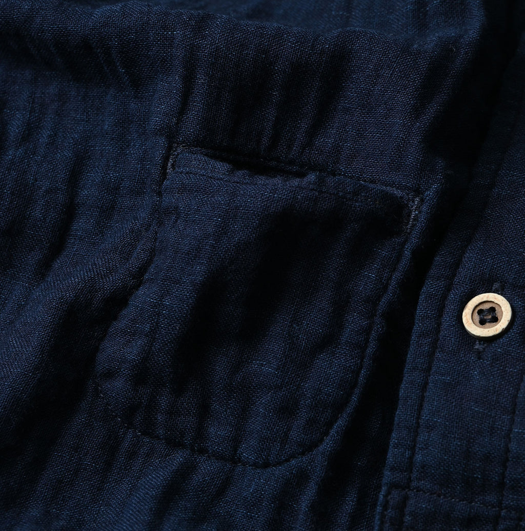 Indigo Gauze Double Woven 908 Loafer Button Down Shirt Detail