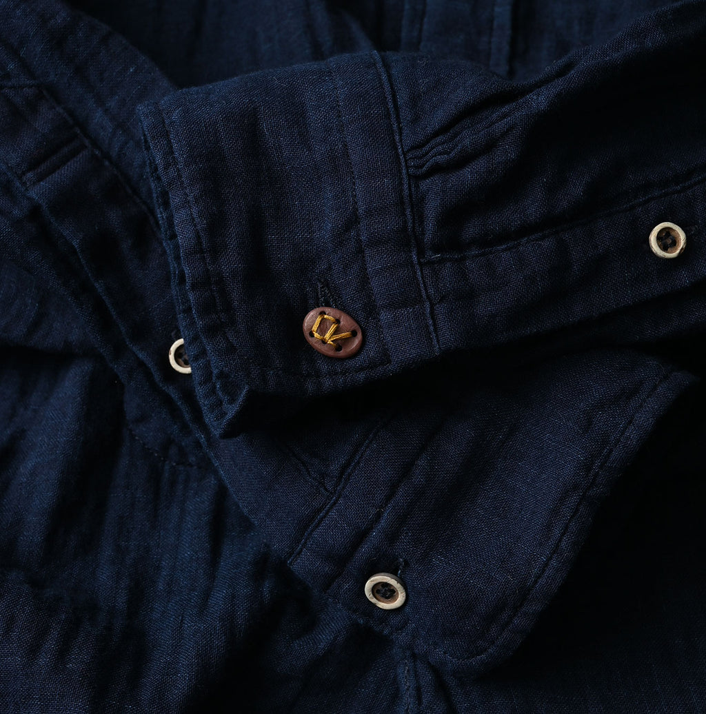 Indigo Gauze Double Woven 908 Loafer Button Down Shirt Detail