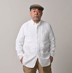 Gauze Double Woven 908 Loafer Button Down Shirt White Male Model