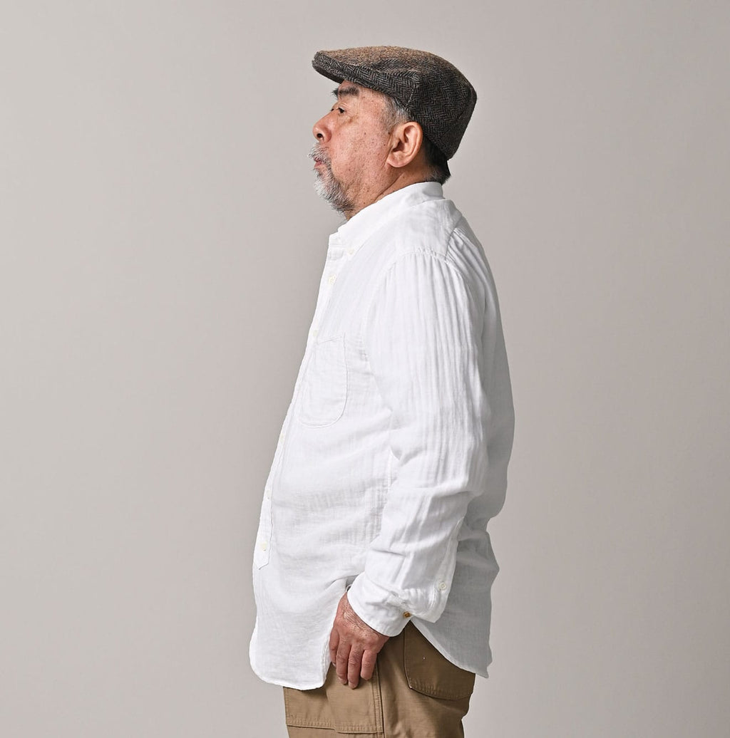 Gauze Double Woven 908 Loafer Button Down Shirt White Male Model