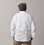Gauze Double Woven 908 Loafer Button Down Shirt White Male Model