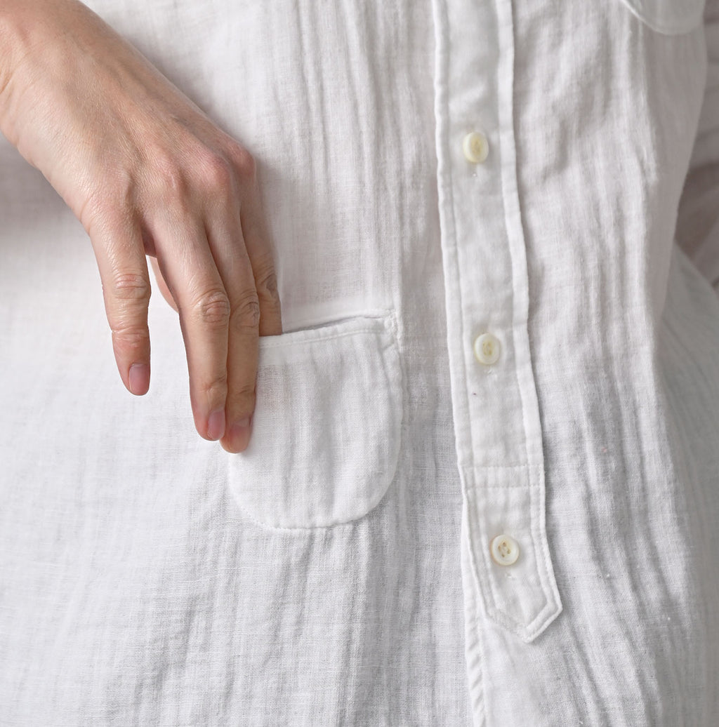 Gauze Double Woven 908 Loafer Button Down Shirt White Detail