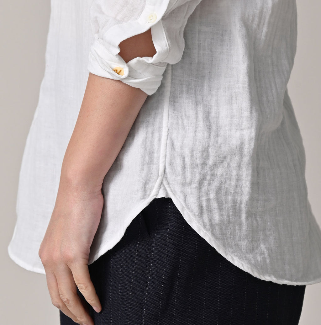 Gauze Double Woven 908 Loafer Button Down Shirt White Detail