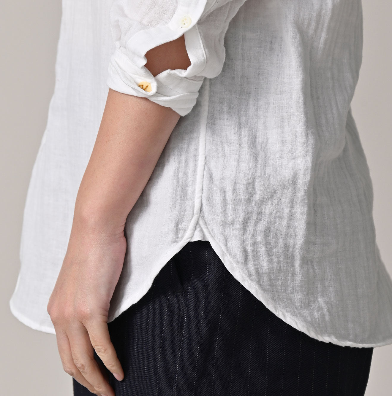 Gauze Double Woven 908 Loafer Button Down Shirt White Detail