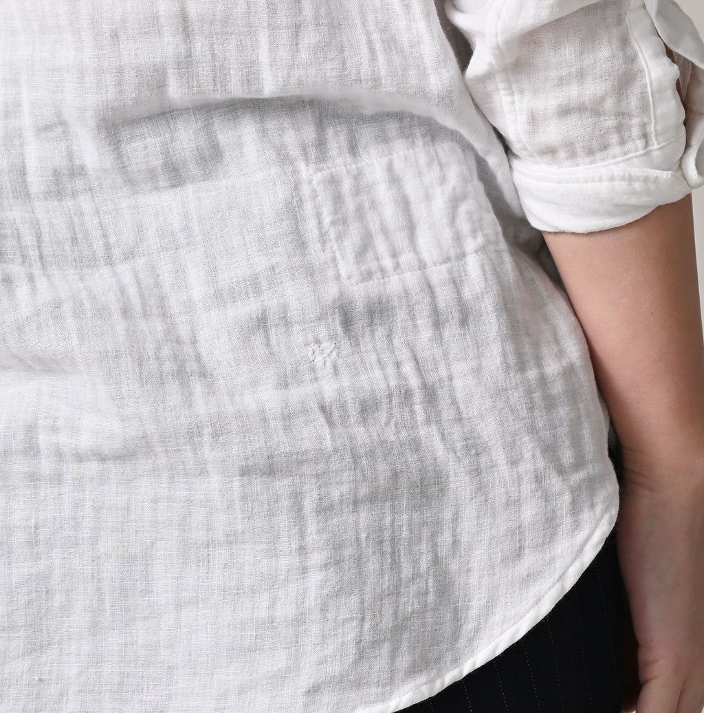 Gauze Double Woven 908 Loafer Button Down Shirt White Detail