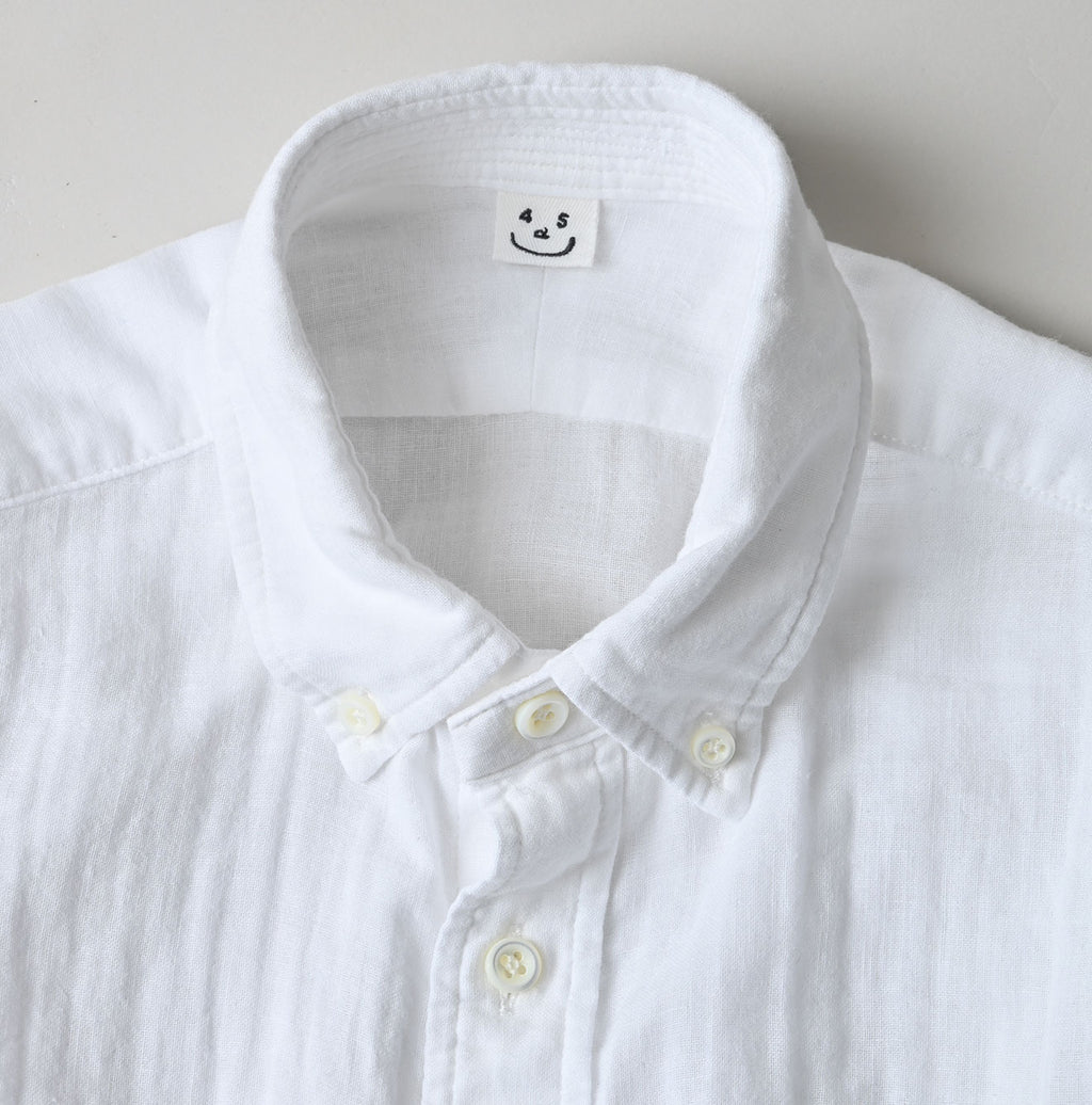 Gauze Double Woven 908 Loafer Button Down Shirt White Detail