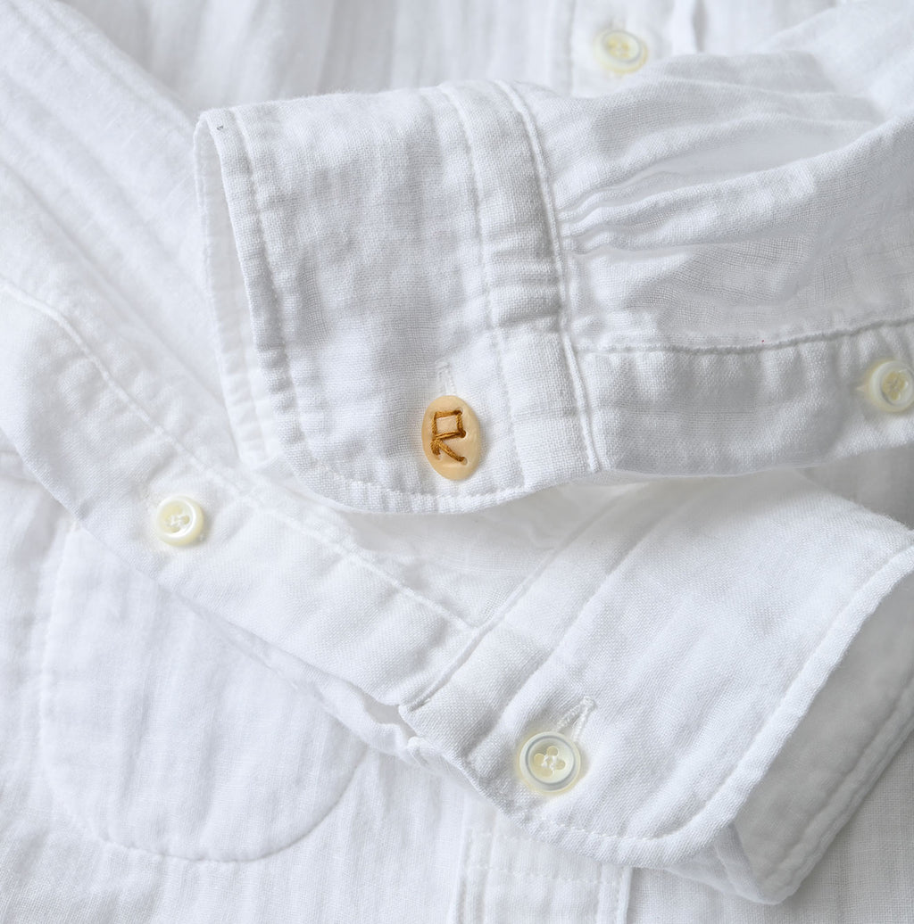 Gauze Double Woven 908 Loafer Button Down Shirt White Detail