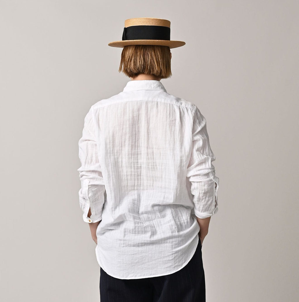 Gauze Double Woven 908 Loafer Button Down Shirt White Female Model