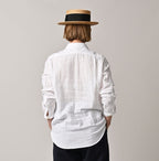 Gauze Double Woven 908 Loafer Button Down Shirt White Female Model