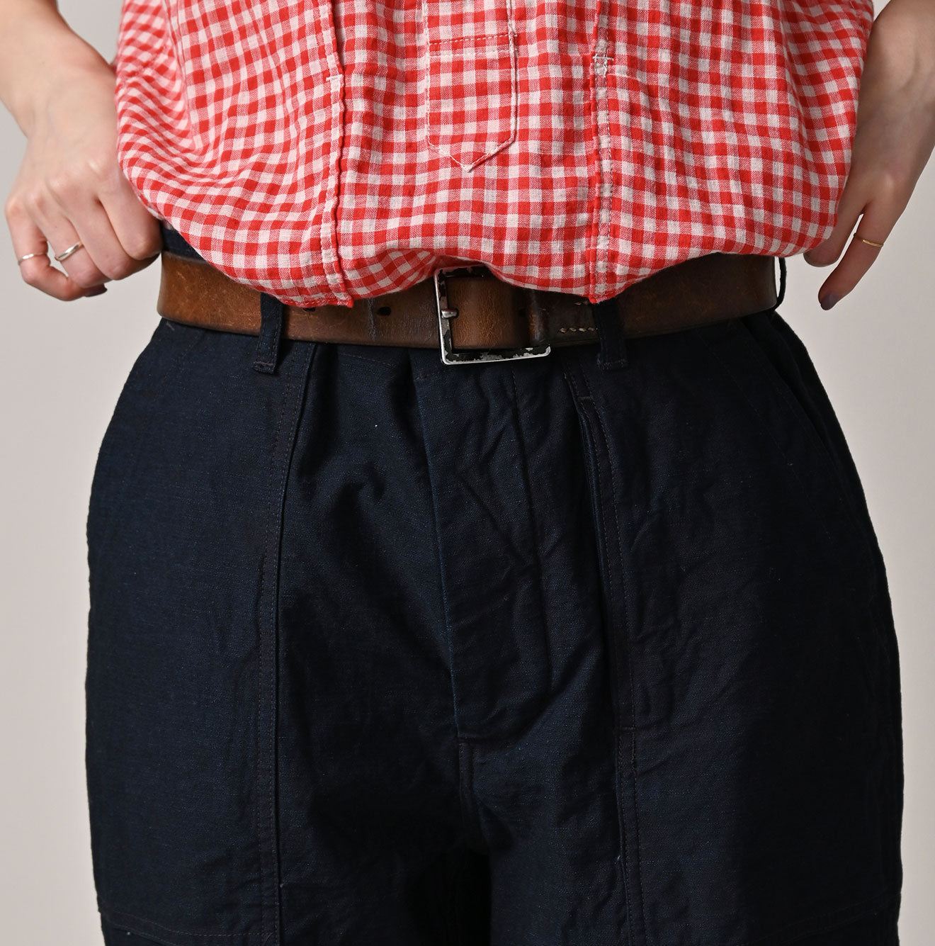 Indigo Back Satin 908 Baker Pants Detail