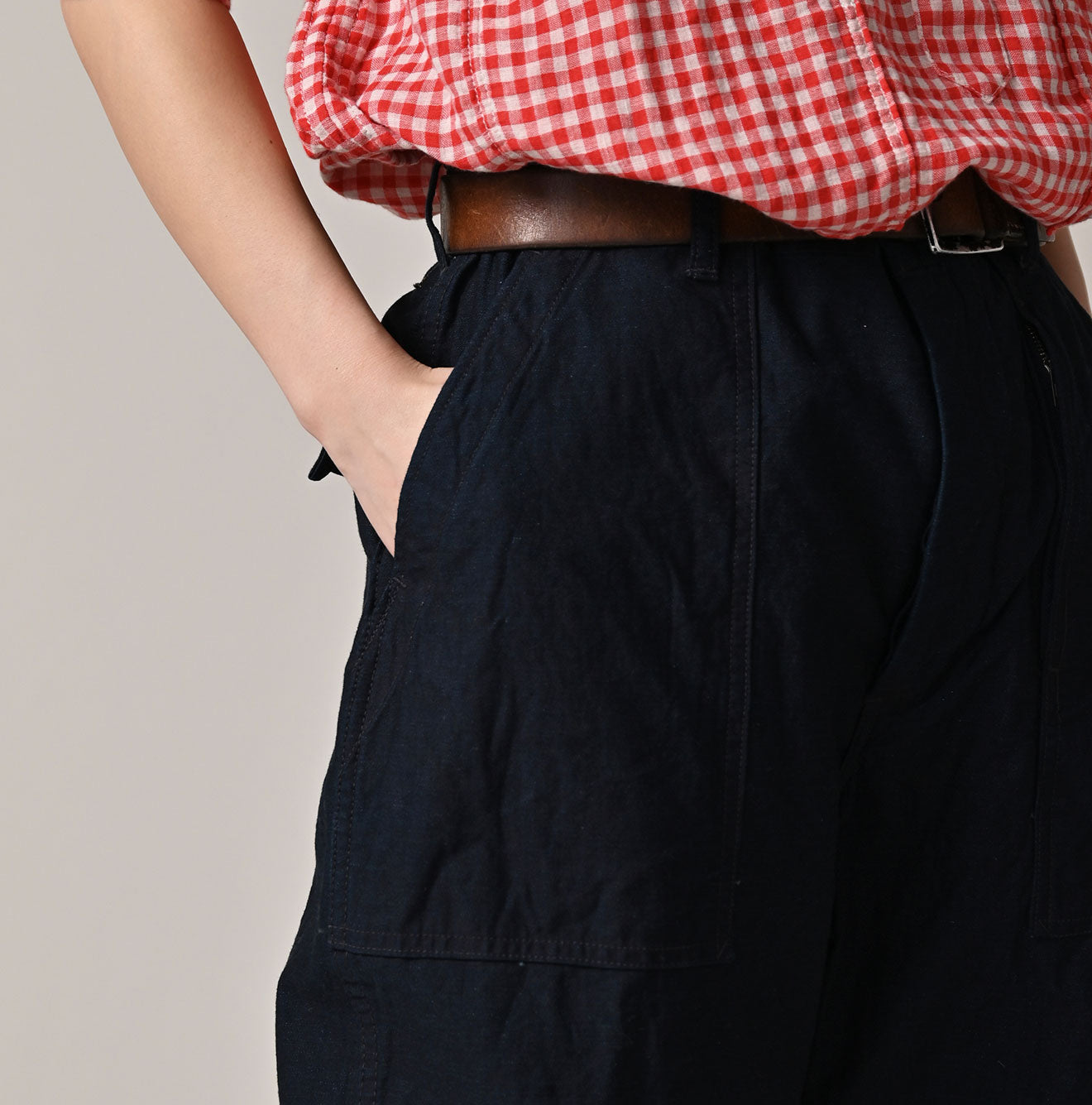 Indigo Back Satin 908 Baker Pants Detail