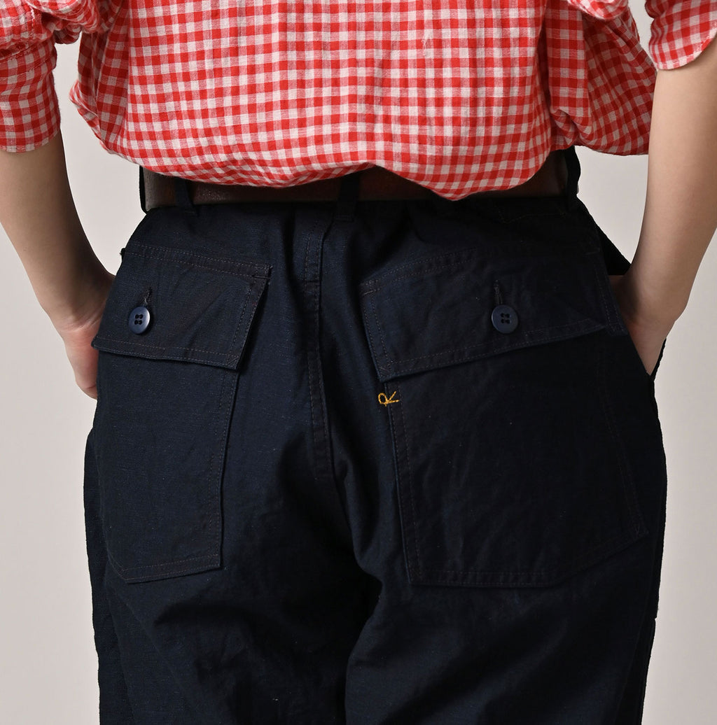 Indigo Back Satin 908 Baker Pants Detail