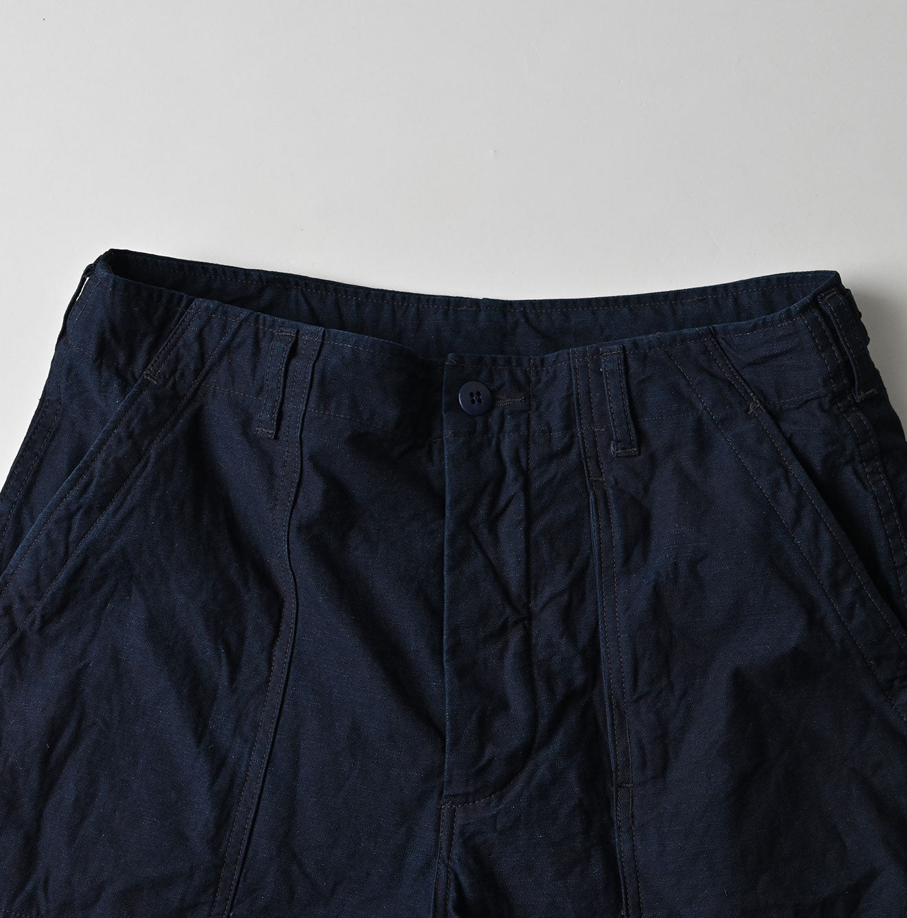 Indigo Back Satin 908 Baker Pants Detail