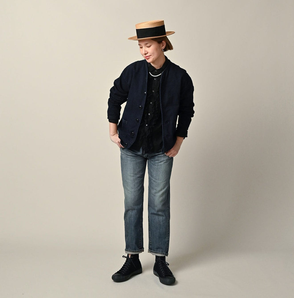 Indigo Dekoboko Tenjiku 908 Binder Cardigan Female Model