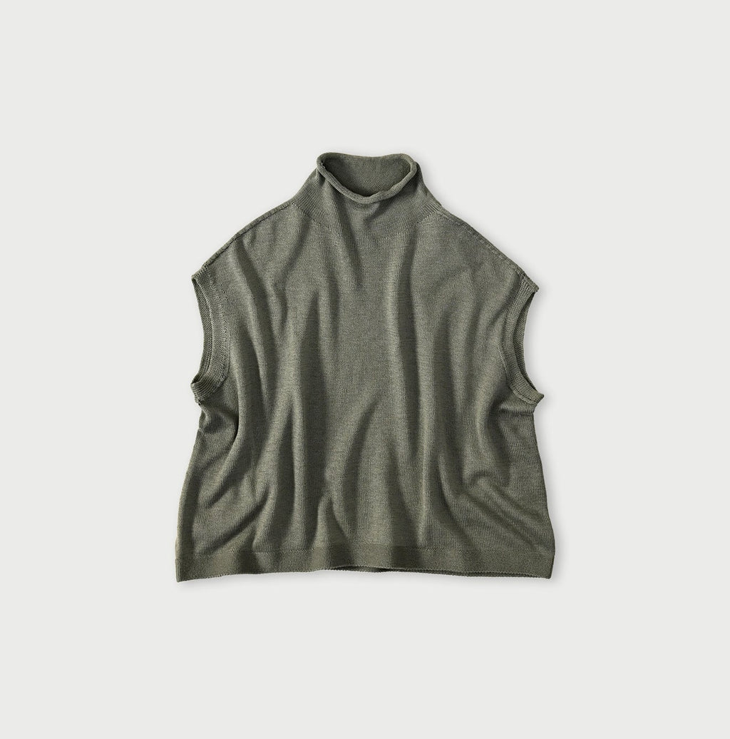 Low Gauge Super Gauze M Vest Gray Khaki Top