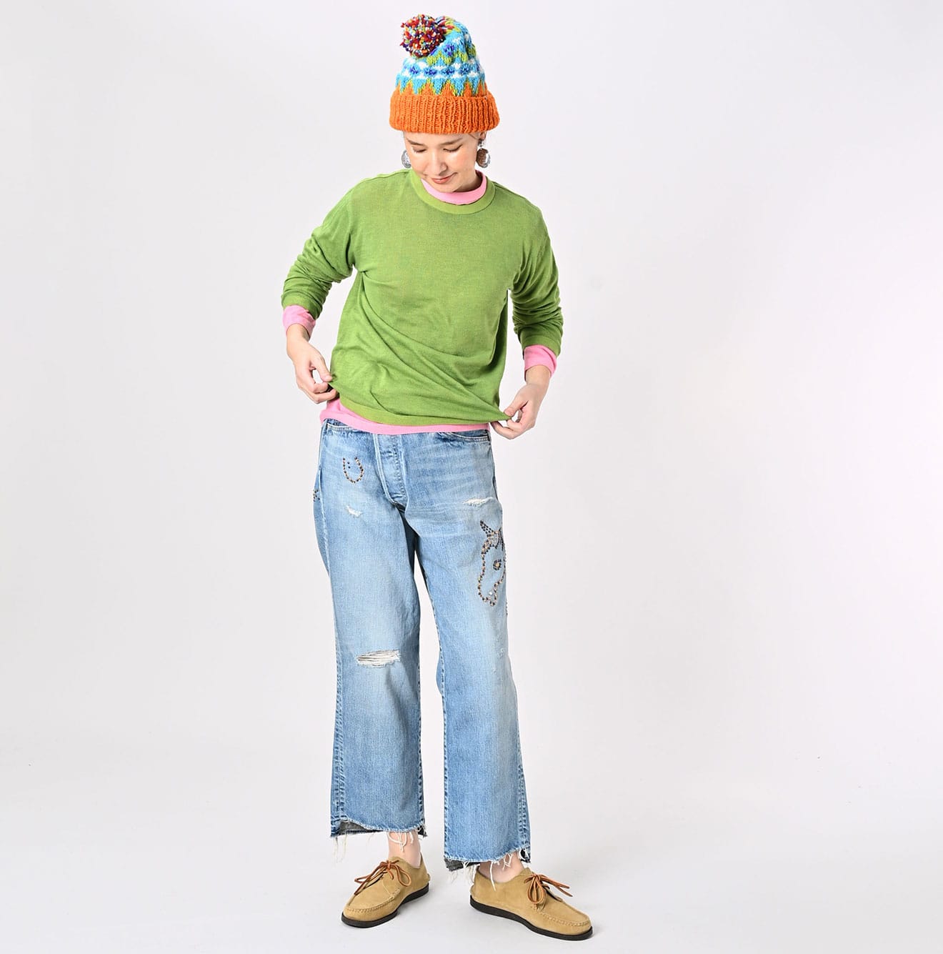Plant Dyed Whole Super Gauze 908 Crew Female Model