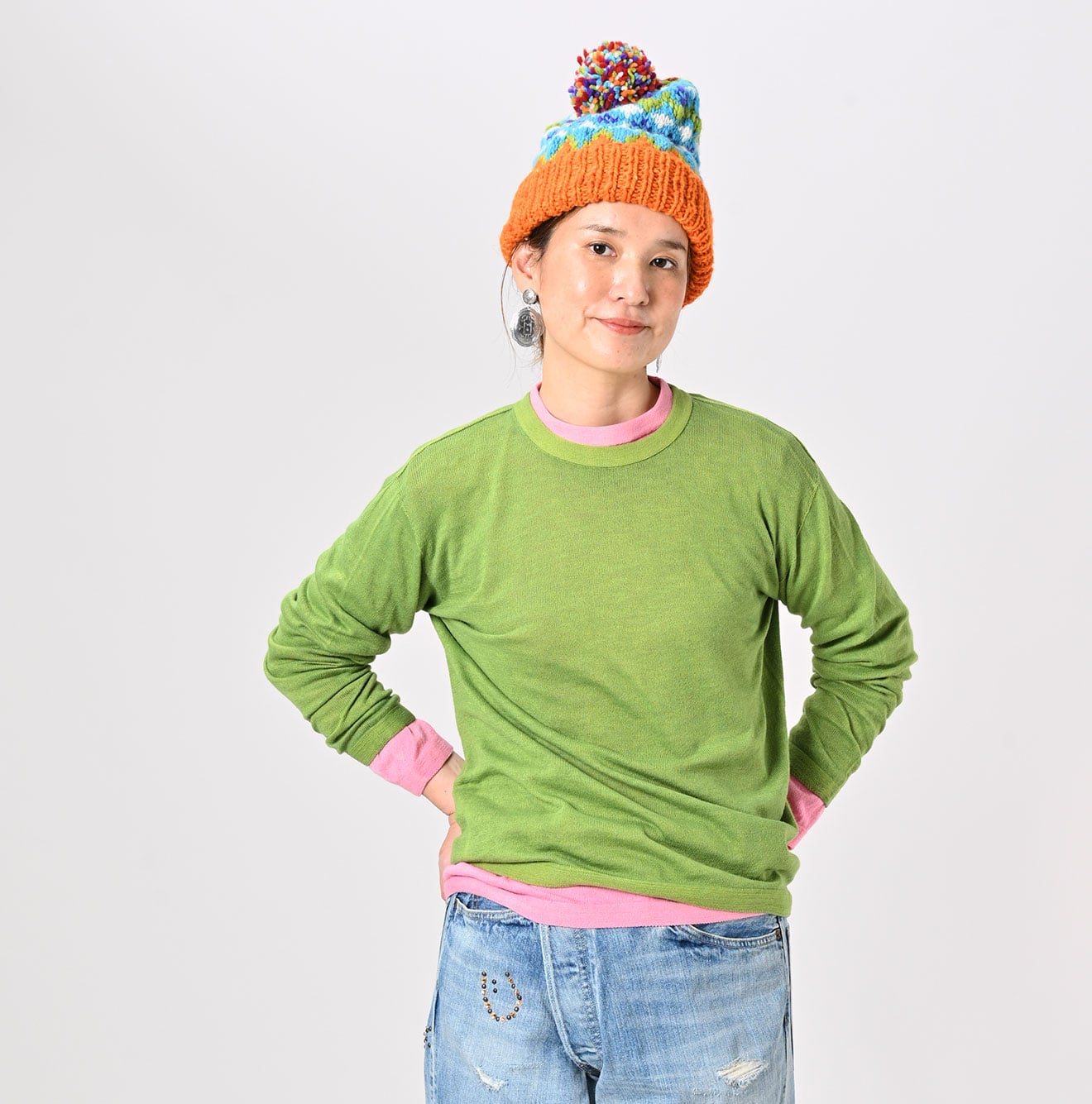 Plant Dyed Whole Super Gauze 908 Crew Female Model
