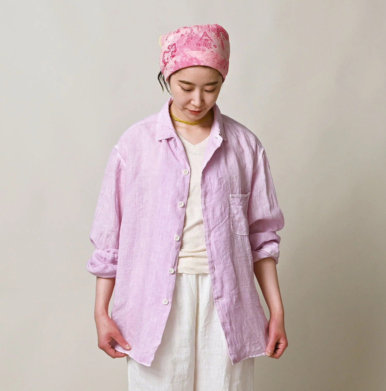 45 Plant Dyed Indian Linen 908 Marchal Shirt Female Model