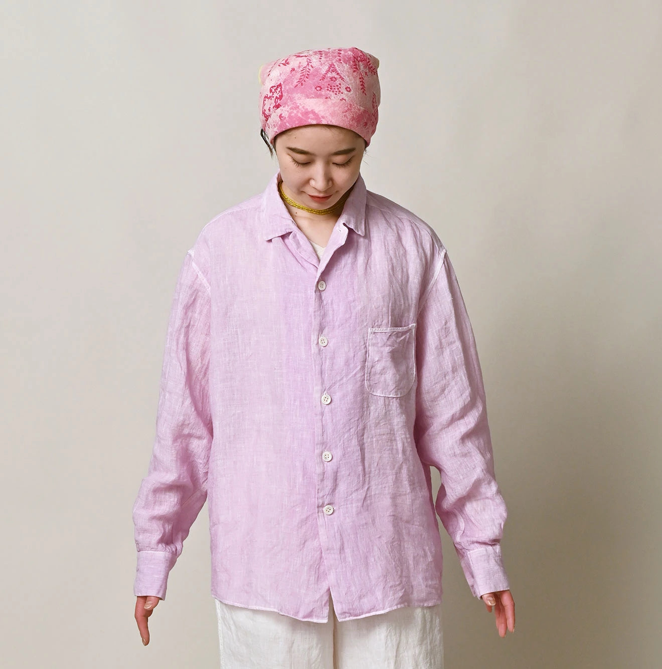 45 Plant Dyed Indian Linen 908 Marchal Shirt Female Model