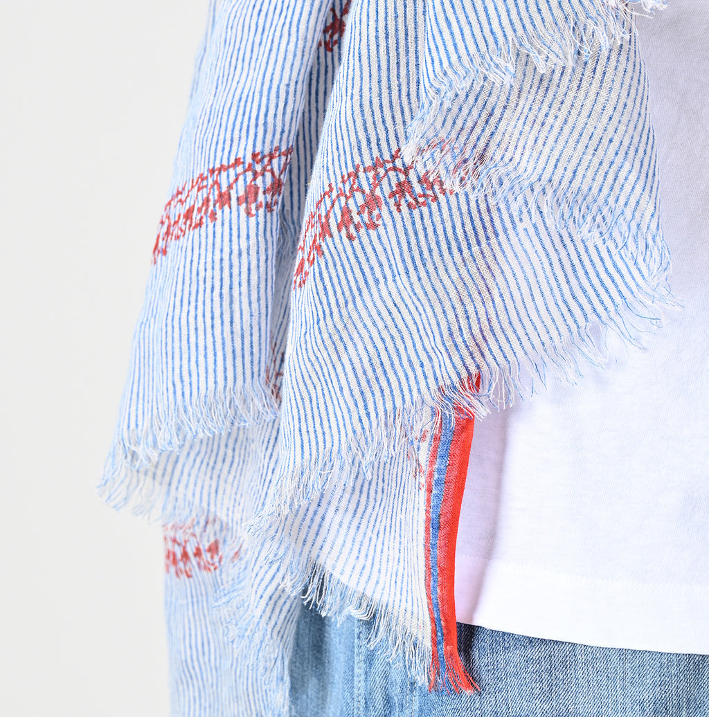 Indian Linen Hickory Embroidery Stole Detail