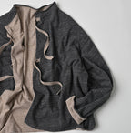 Zimbabwe Cotton Reversible Square Cardigan Gray Beige Top x Black Dungaree