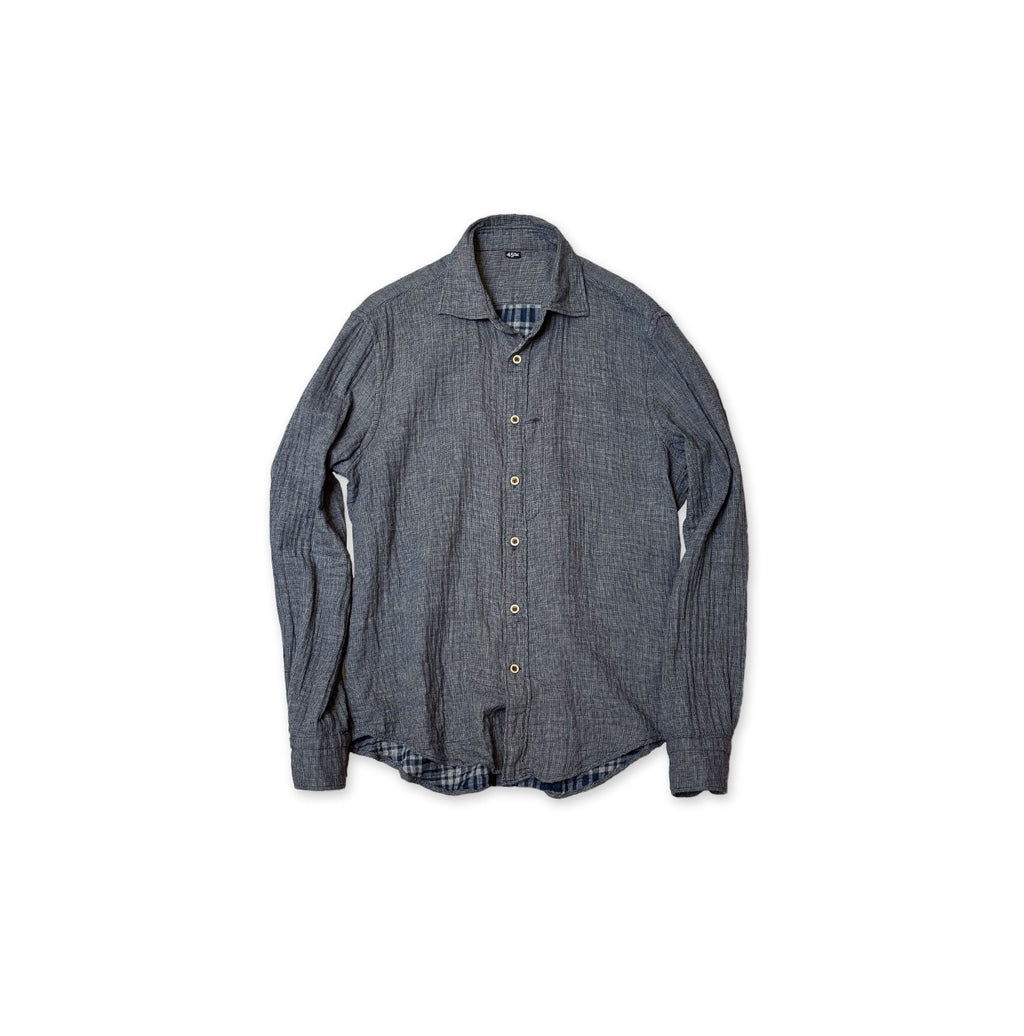 FuwaFuwa Double Woven 908 Loafer Shirt Indigo Houndstooth