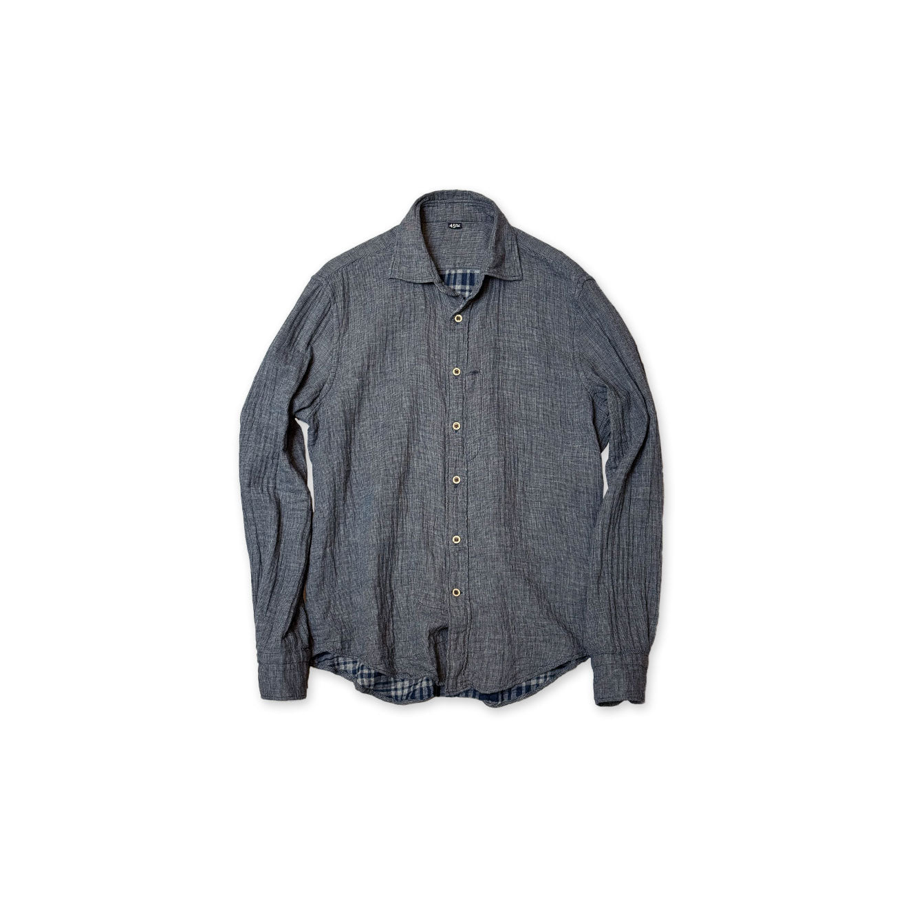 FuwaFuwa Double Woven 908 Loafer Shirt Indigo Houndstooth