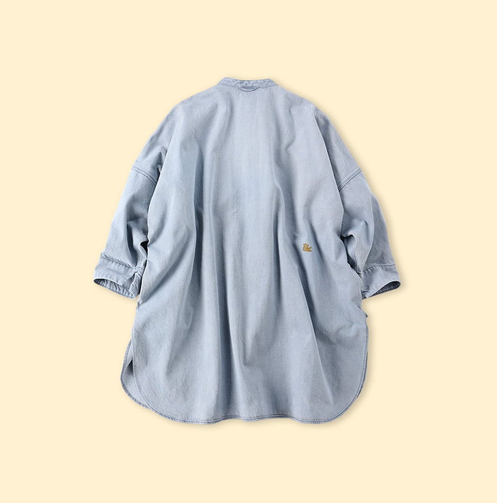 ONEONE Futatabi Okome Denim Frill Tunic Tan Back