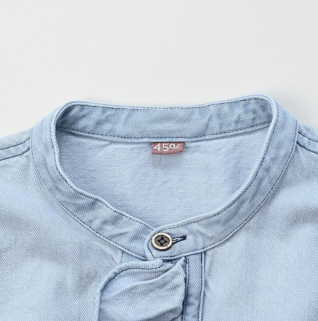 ONEONE Futatabi Okome Denim Frill Tunic Tan Detail
