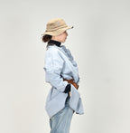 ONEONE Futatabi Okome Denim Frill Tunic Tan Female Model