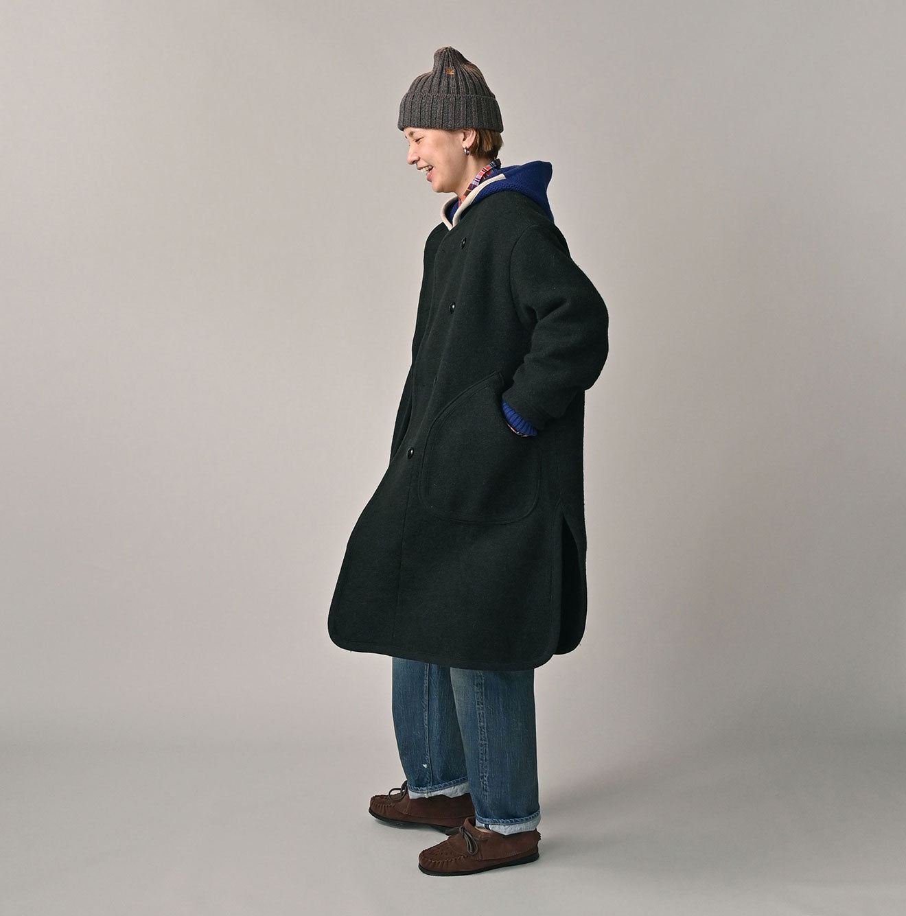 Boiled Wool Knit Tyrolean Coat Female Model