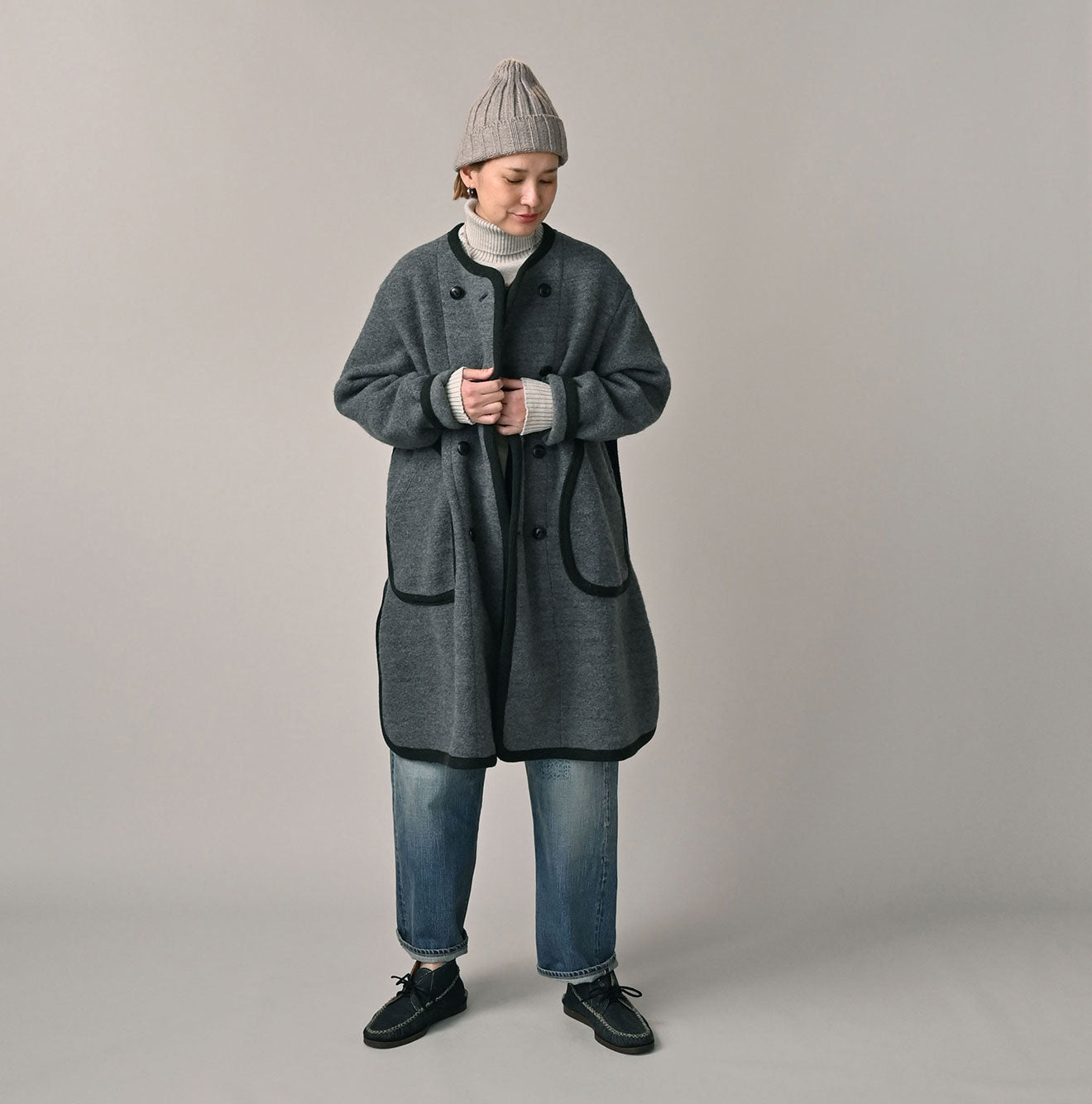 Crazy Boiled Wool Knit Tyrolean Coat Female Model