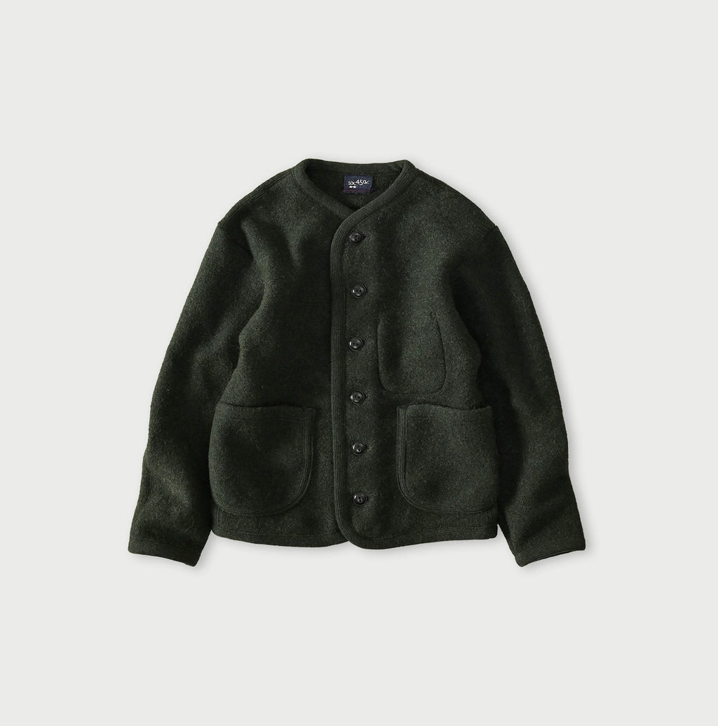 Boiled Wool Knit Tyrolean Cardigan Green Top