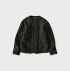 Boiled Wool Knit Tyrolean Cardigan Green Top