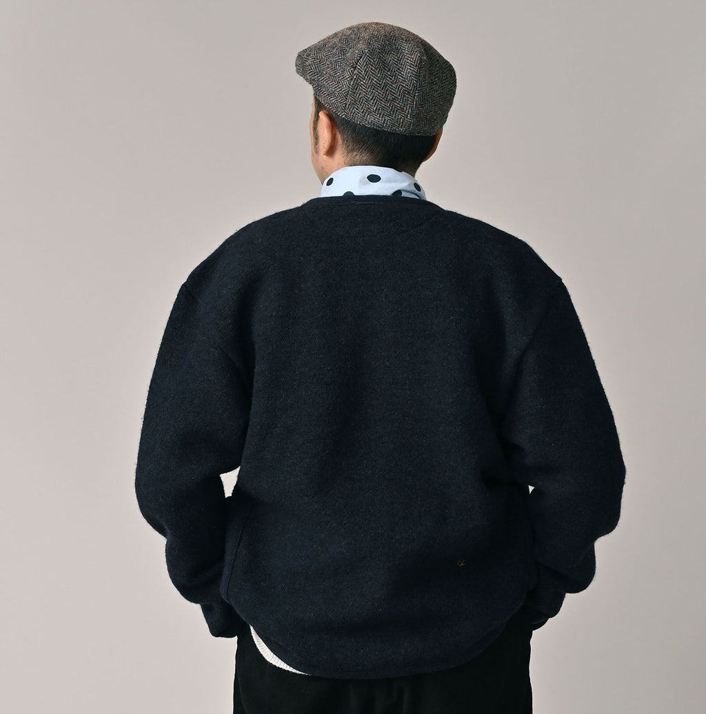 Boiled Wool Knit Tyrolean Cardigan Male Model