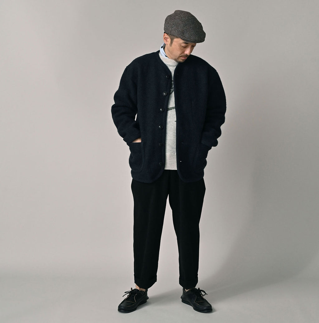Boiled Wool Knit Tyrolean Cardigan Male Model