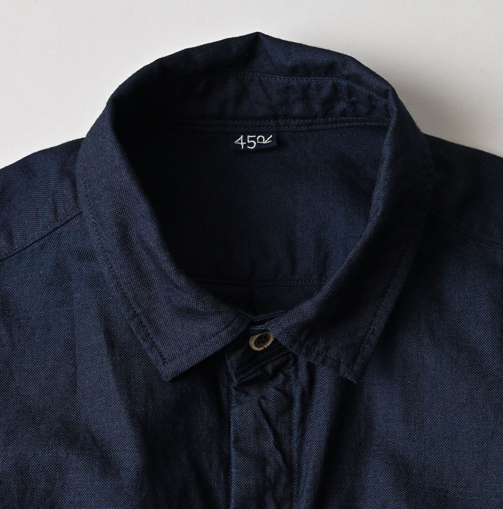 Indigo Supima OX Petit Collar Long Sleeve Coupé Shirt Detail