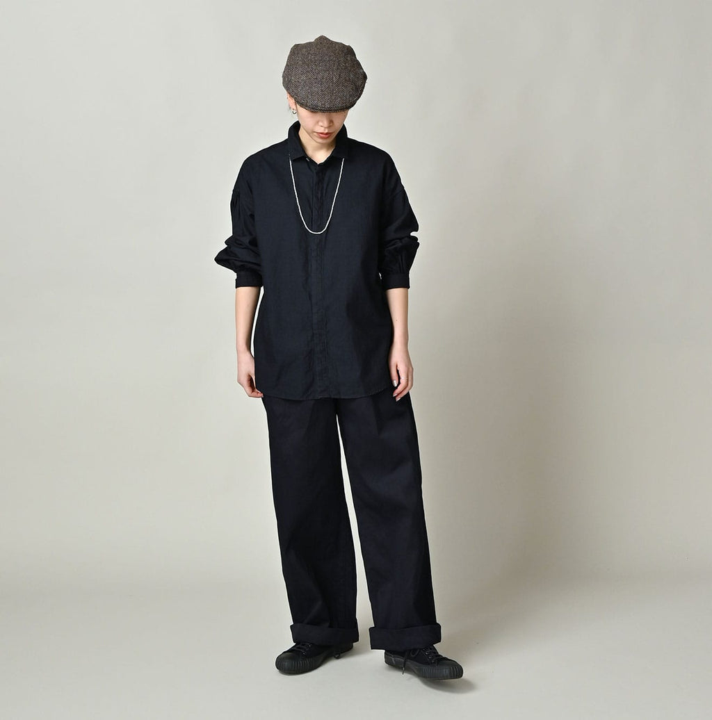Indigo Supima OX Petit Collar Long Sleeve Coupé Shirt Female Model