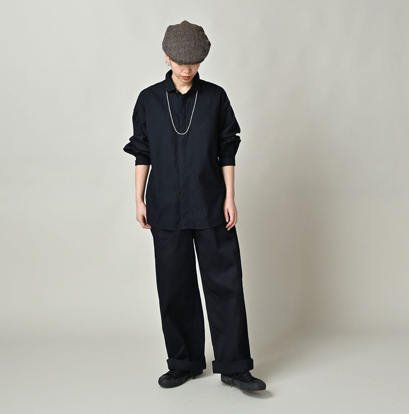 Indigo Supima OX Petit Collar Long Sleeve Coupé Shirt Female Model