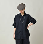 Indigo Supima OX Petit Collar Long Sleeve Coupé Shirt Female Model