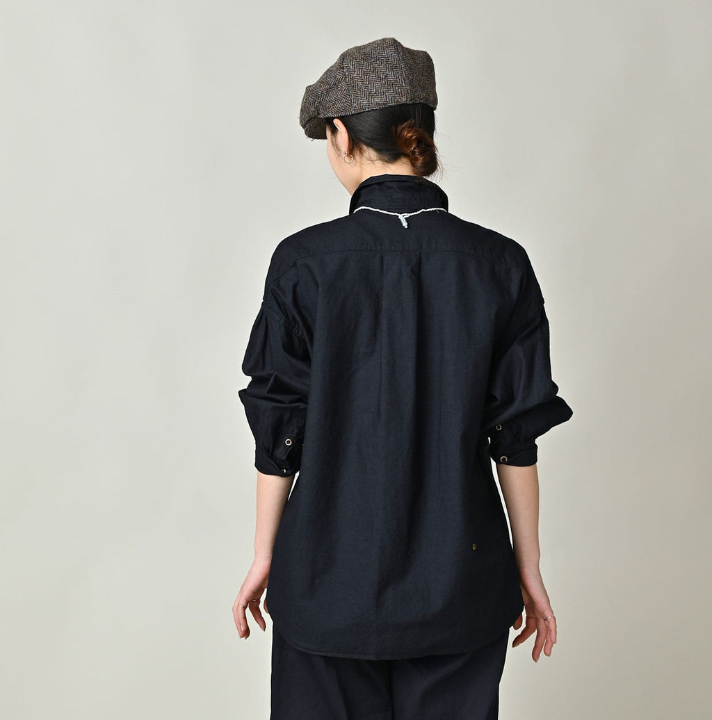 Indigo Supima OX Petit Collar Long Sleeve Coupé Shirt Female Model