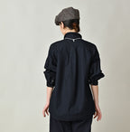 Indigo Supima OX Petit Collar Long Sleeve Coupé Shirt Female Model