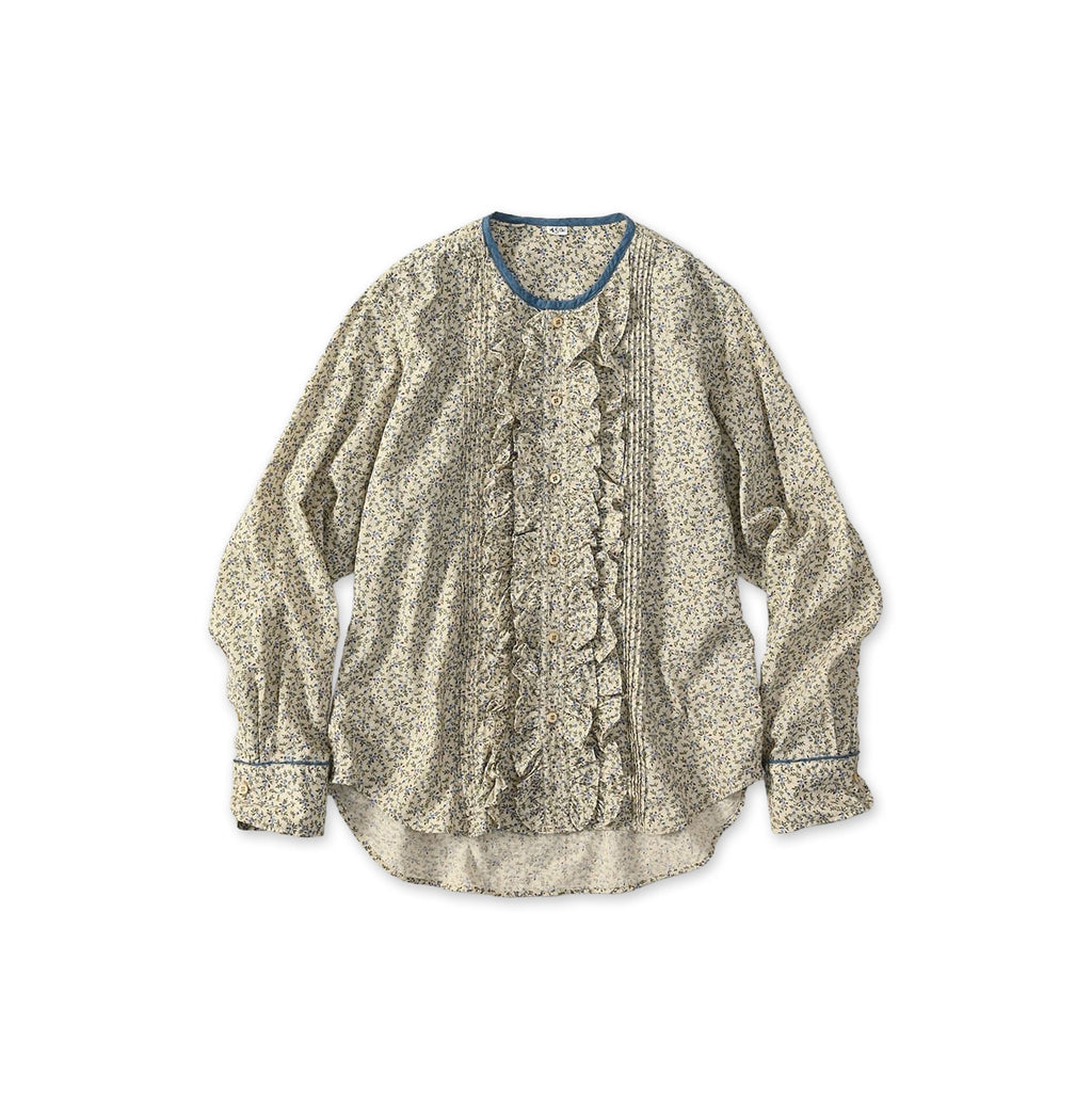 Ivy Flower Print Frill Blouse Blue