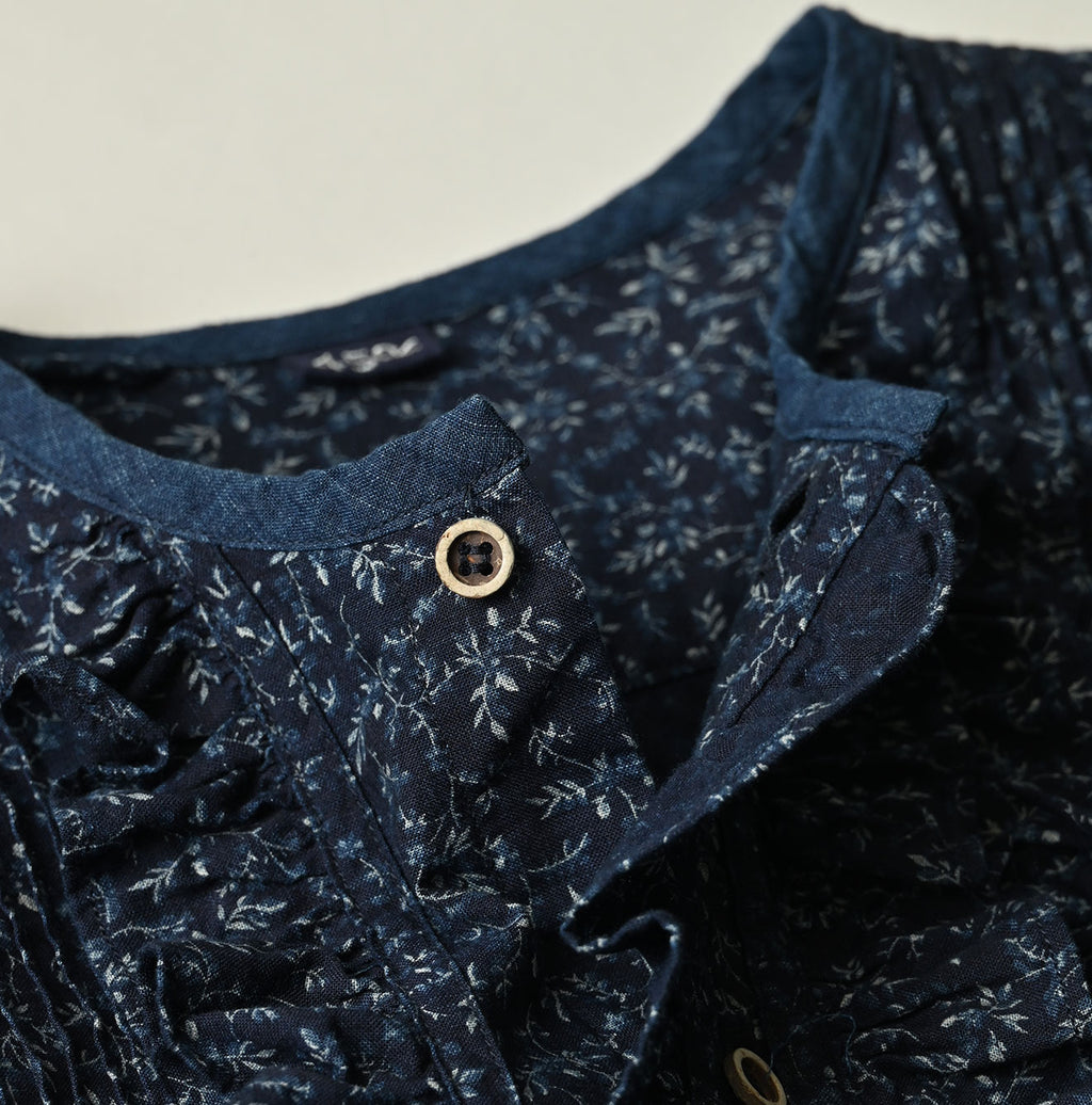 Indigo Ivy Flower Print Frill Blouse Detail