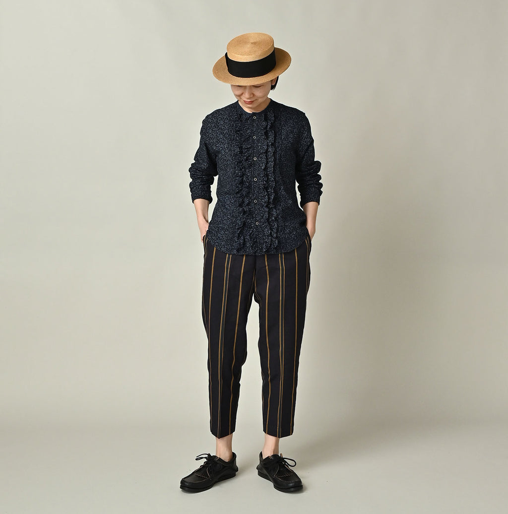 Indigo Ivy Flower Print Frill Blouse Detail Female Model