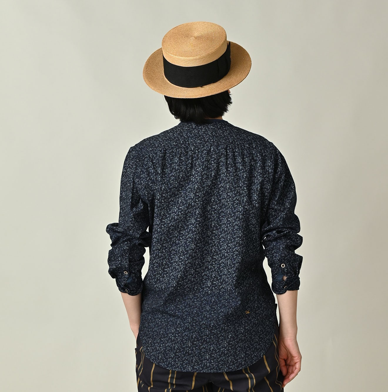 Indigo Ivy Flower Print Frill Blouse Detail Female Model