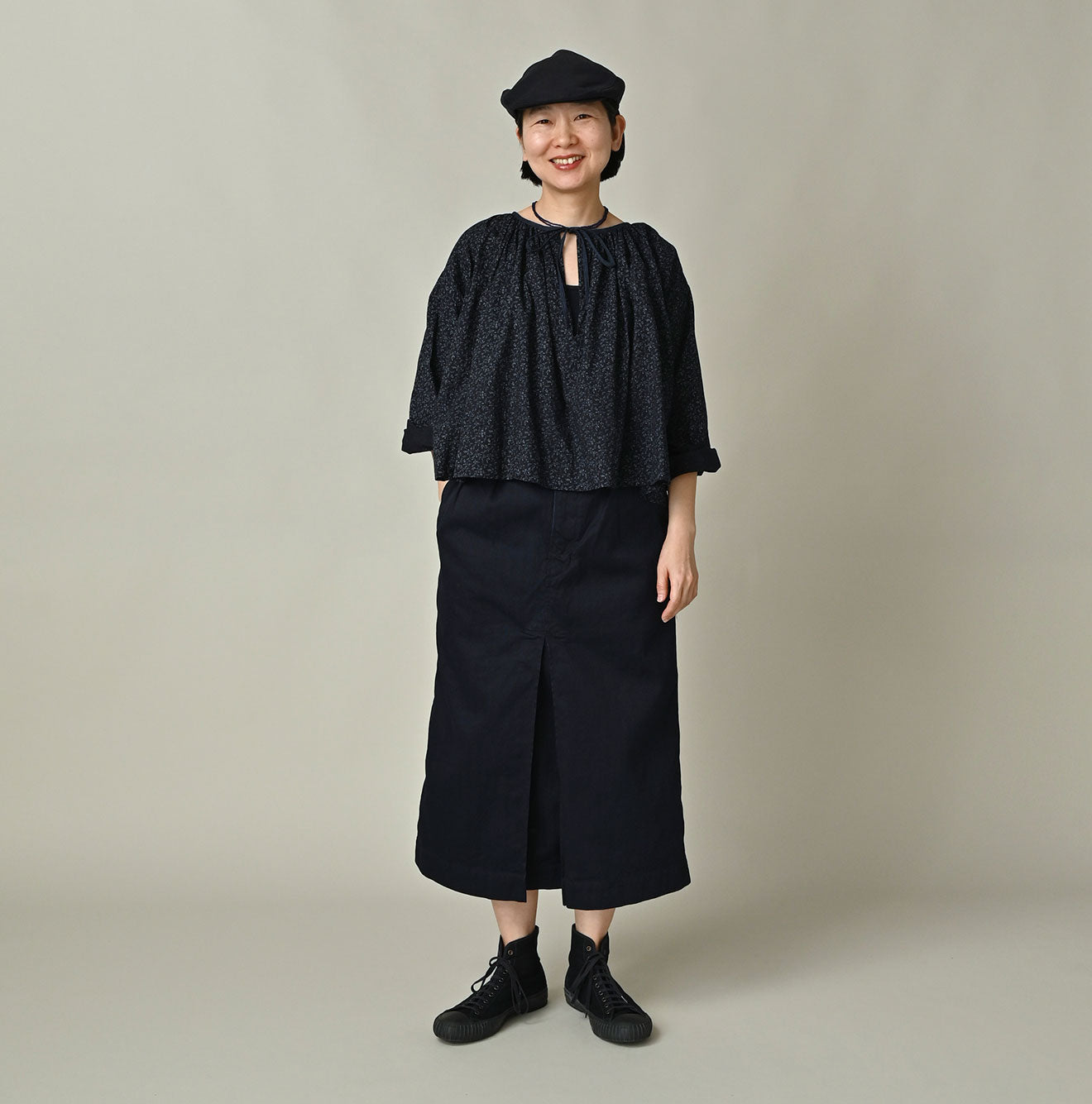 Indigo Ivy Flower Print Chou Chou Smock Blouse Female Model
