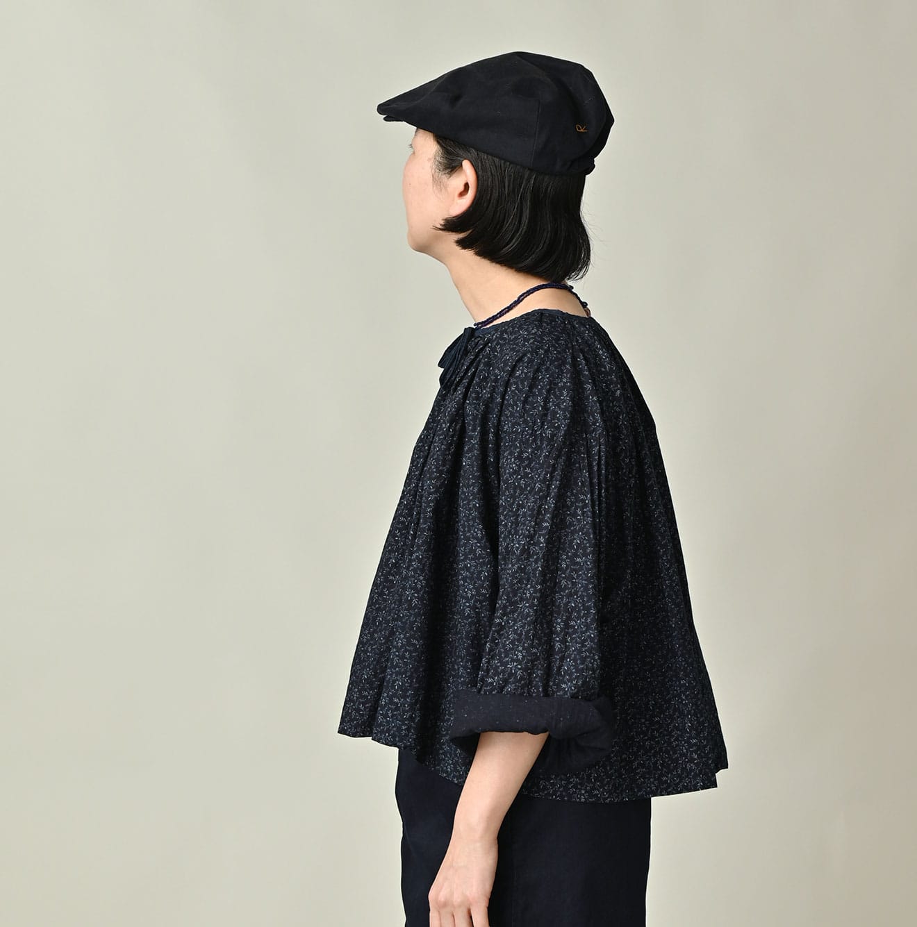 Indigo Ivy Flower Print Chou Chou Smock Blouse Female Model