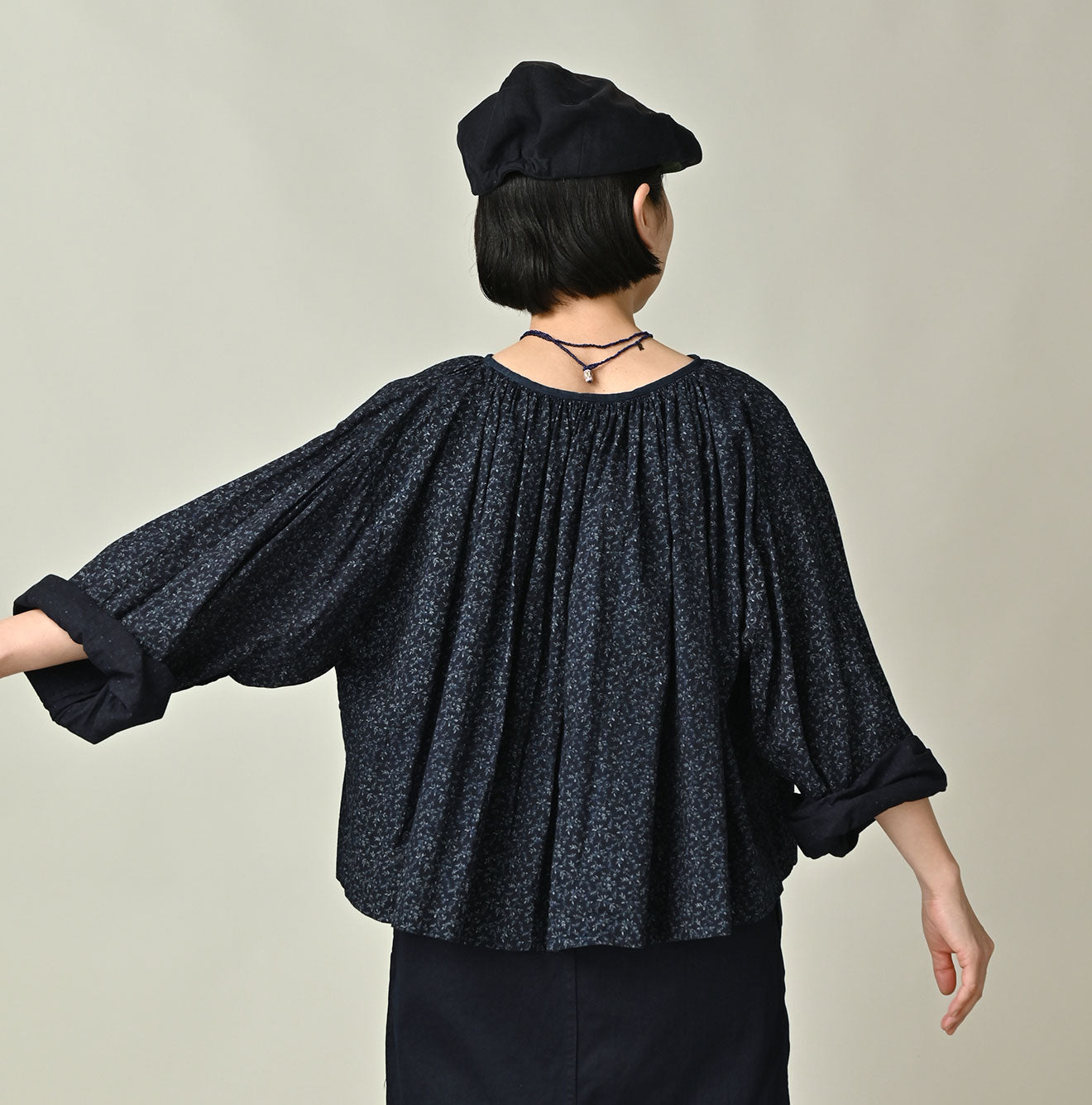 Indigo Ivy Flower Print Chou Chou Smock Blouse Female Model