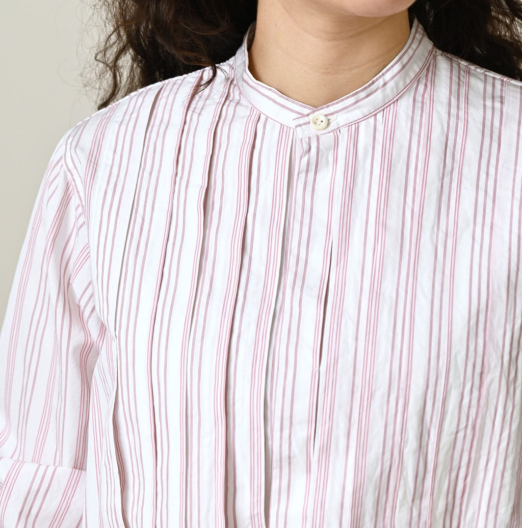 No.180 Miko Tuck Blouse Pink Stripes Detail